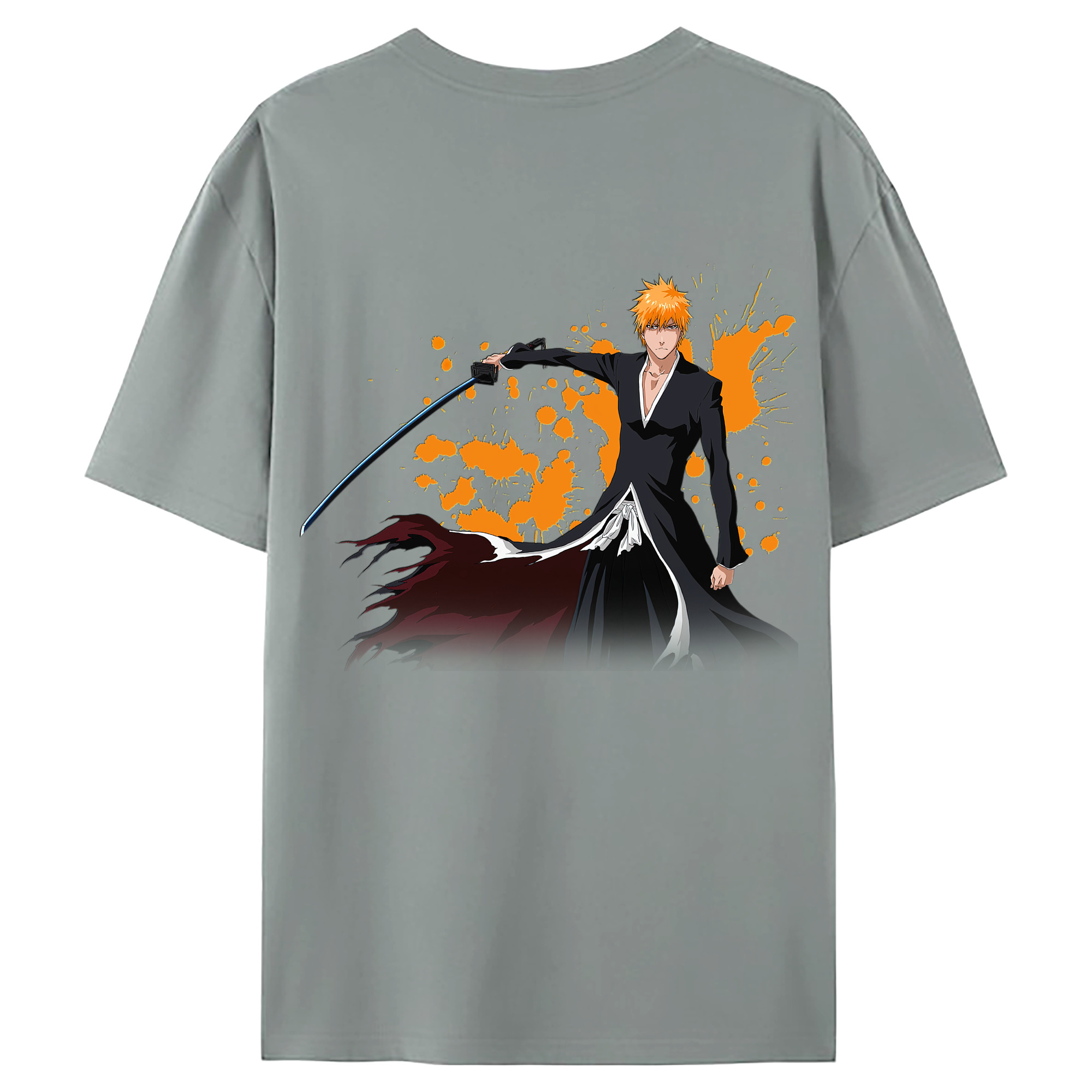 （画像用） ブリーチ 黒崎一護（くろさき いちご）BLEACH Kurosaki Ichigo 綿100％ メンズ半袖Tシャツ（バックプリント） 通気性